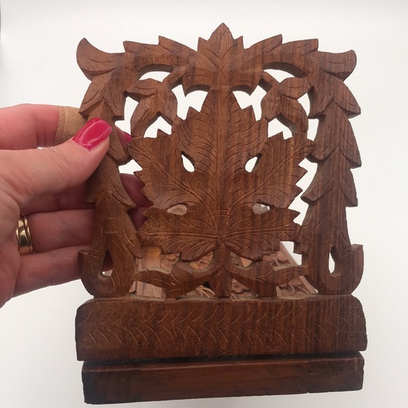VTG Wood Hand Carved Slider Bookends Made in India - Picture 7 of 15